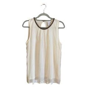 Design History Women's White/Pearl Flowy Sleeveless Top w/ Rhinestone Neck Sz L